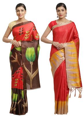 Multicolor printed art silk saree with blouse 1