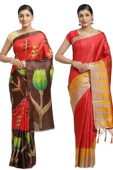 Multicolor printed art silk saree with blouse