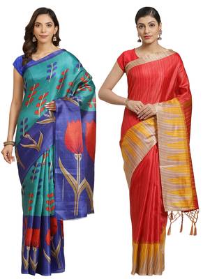 Multicolor printed art silk saree with blouse 1