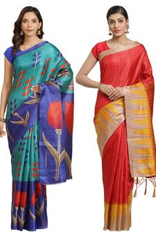 Multicolor printed art silk saree with blouse