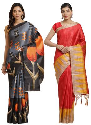 Multicolor printed art silk saree with blouse 1