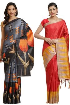 Multicolor printed art silk saree with blouse