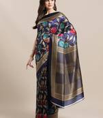 Blue printed art silk saree with blouse