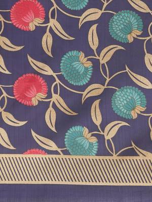 Blue printed art silk saree with blouse 3
