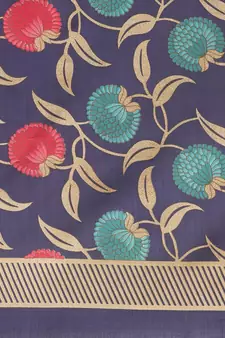 Blue printed art silk saree with blouse