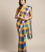 Yellow woven blended cotton saree with blouse