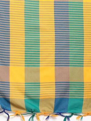 Yellow woven blended cotton saree with blouse 4