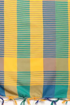 Yellow woven blended cotton saree with blouse