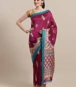 Magenta printed art silk saree with blouse