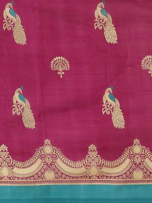 Magenta printed art silk saree with blouse 3