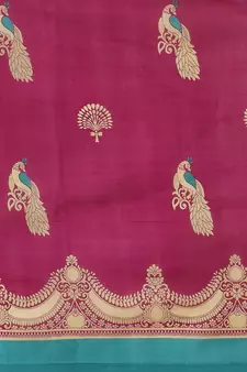 Magenta printed art silk saree with blouse