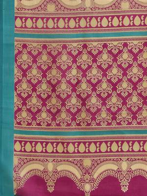 Magenta printed art silk saree with blouse 4