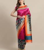 Pink printed art silk saree with blouse