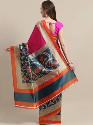 Pink printed art silk saree with blouse 2
