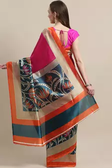 Pink printed art silk saree with blouse