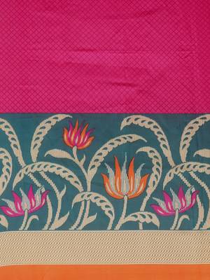 Pink printed art silk saree with blouse 3