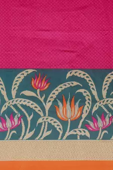 Pink printed art silk saree with blouse