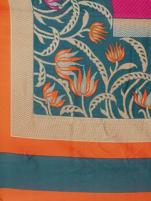 Pink printed art silk saree with blouse 4