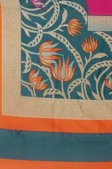 Pink printed art silk saree with blouse