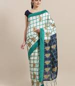 White printed art silk saree with blouse