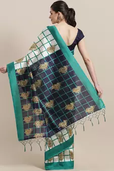 White printed art silk saree with blouse