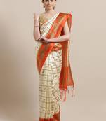 White printed art silk saree with blouse