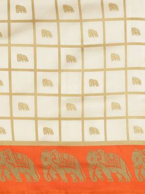 White printed art silk saree with blouse 3