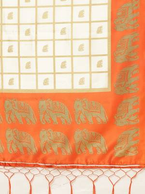 White printed art silk saree with blouse 4