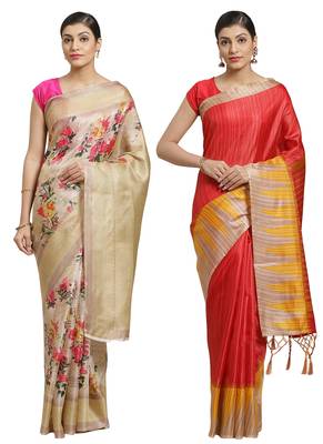 Multicolor printed art silk saree with blouse 1