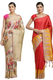 Multicolor printed art silk saree with blouse