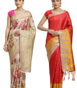 Multicolor printed art silk saree with blouse
