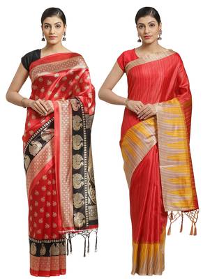 Multicolor printed art silk saree with blouse 1