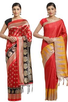 Multicolor printed art silk saree with blouse