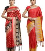 Multicolor printed art silk saree with blouse