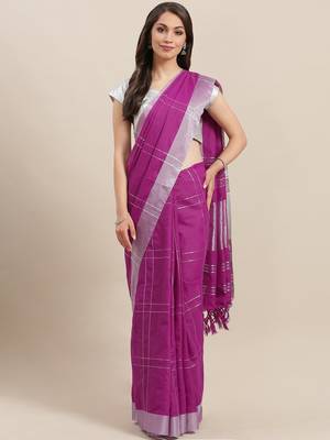 Purple woven blended cotton saree with blouse 1
