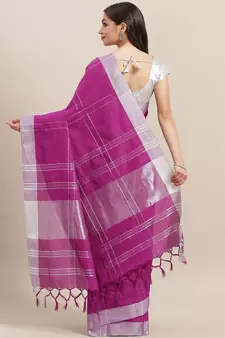 Purple woven blended cotton saree with blouse