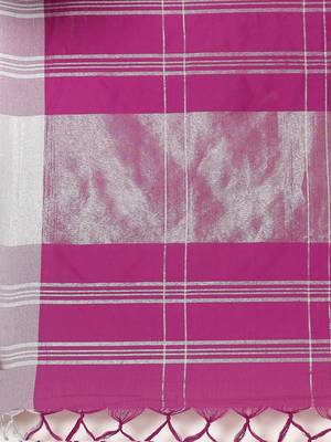 Purple woven blended cotton saree with blouse 4