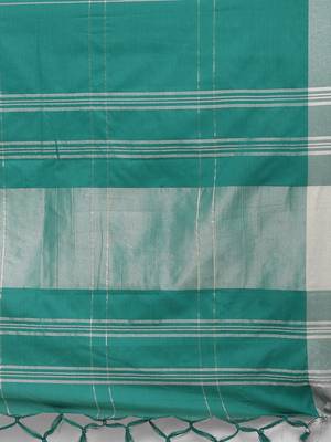 Green woven blended cotton saree with blouse 4
