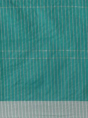 Green woven blended cotton saree with blouse 5