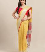 Yellow woven blended cotton saree with blouse
