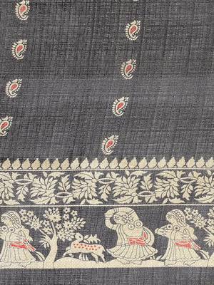 Black printed art silk saree with blouse 3
