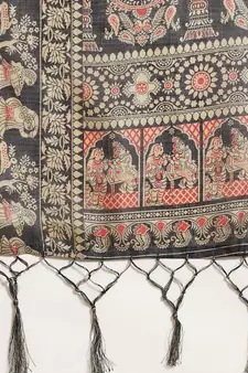 Black printed art silk saree with blouse