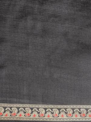 Black printed art silk saree with blouse 5