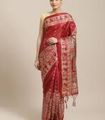 Maroon printed art silk saree with blouse