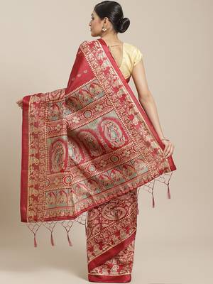 Maroon printed art silk saree with blouse 2