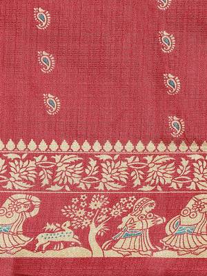 Maroon printed art silk saree with blouse 3