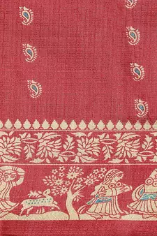 Maroon printed art silk saree with blouse