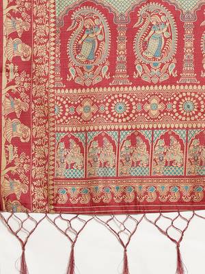 Maroon printed art silk saree with blouse 4