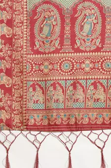 Maroon printed art silk saree with blouse