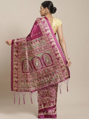 Purple printed art silk saree with blouse 2